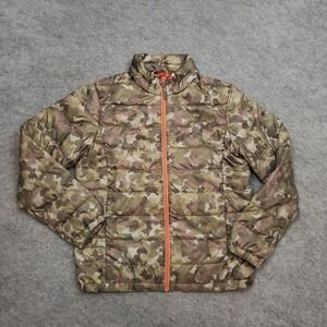 Uniqlo‎ Jacket Girls 150 11/12 Green Camo Hooded Zip Up Puffer Outdoor Kids